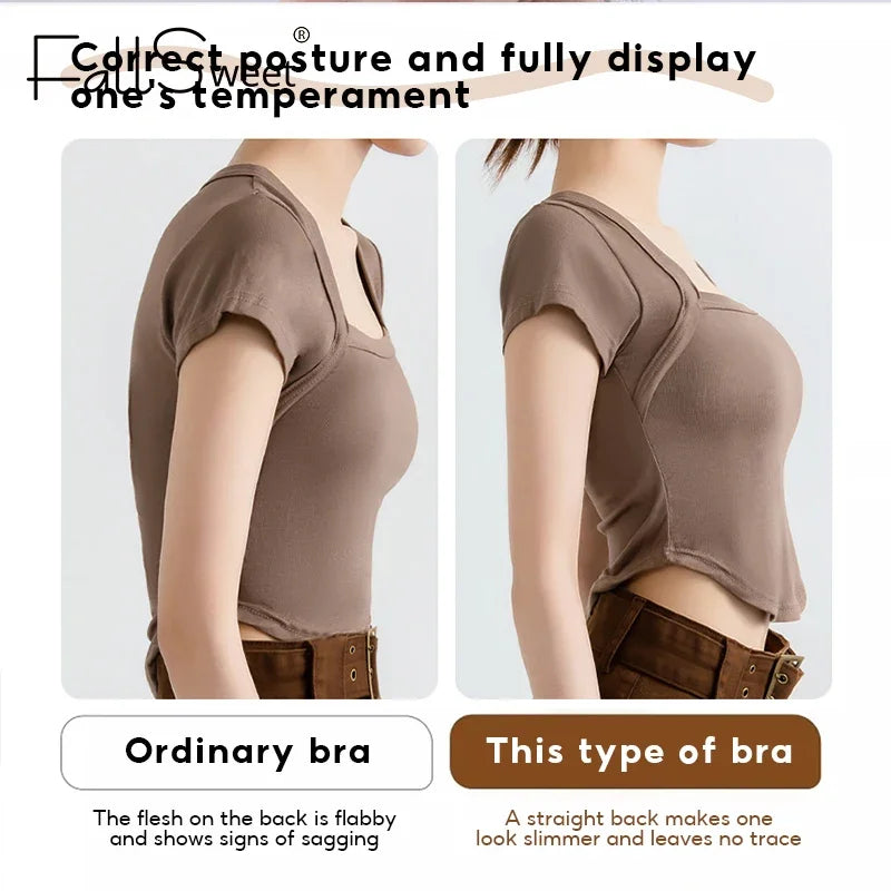 FallSweet Wireless Posture Correction Bra for Women Seamless Push Up Bralette with Cross Back Support for Daily Shaping Lingerie