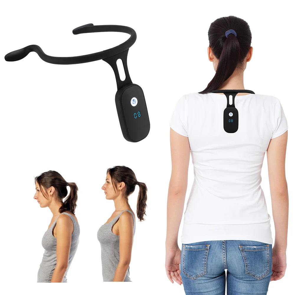 Posture Adjuster LCD Display Silicone Back Brace Invisible Vibration Reminder USB Rechargeable for Office Study Adult Kids