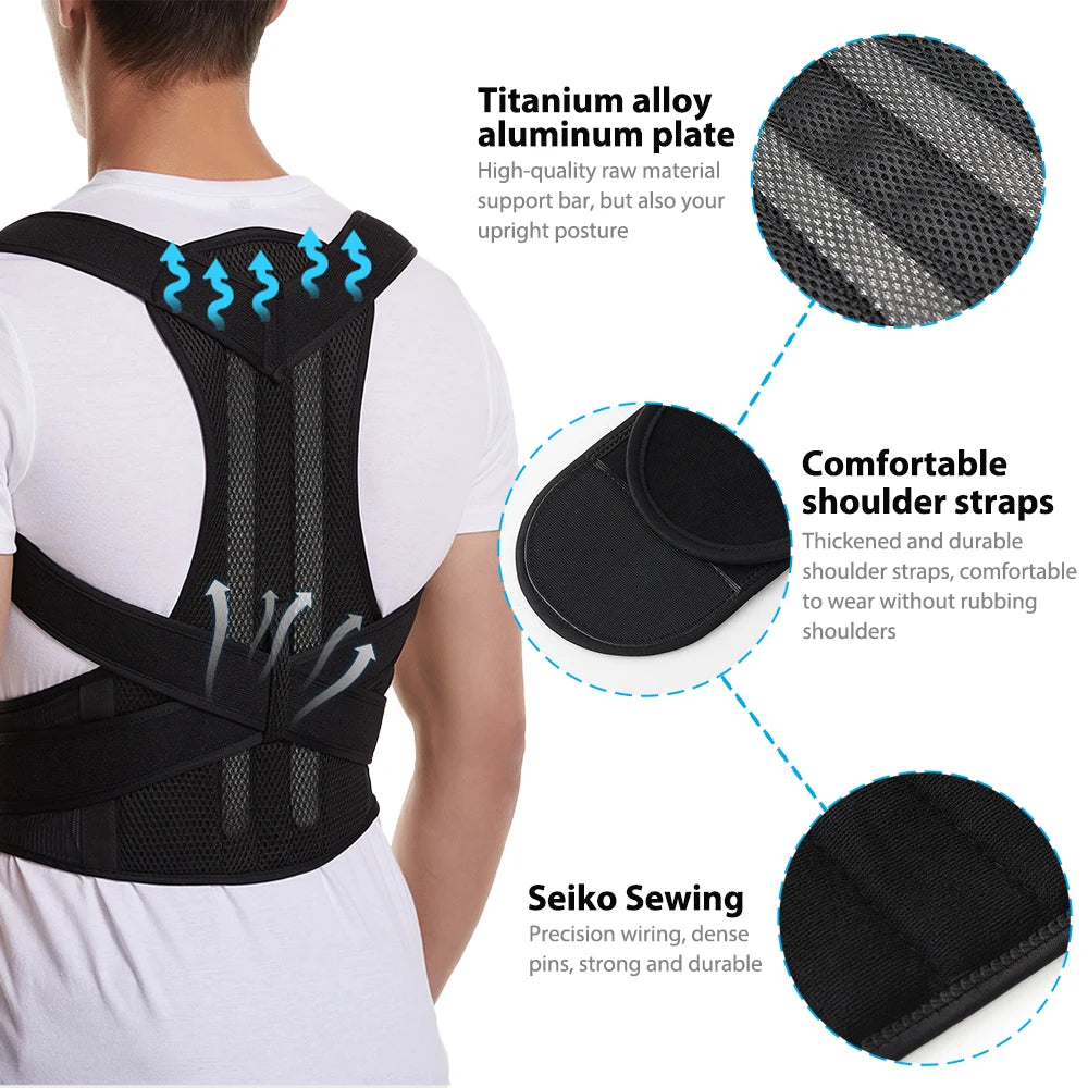 Back Brace Posture Support for Women and Men, Shoulder Straightener, Adjustable Full Back Support for Upper and Lower Back