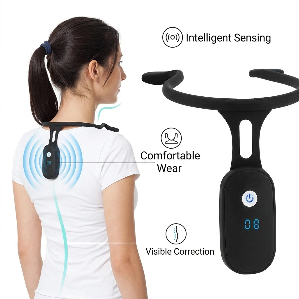 Posture Adjuster LCD Display Silicone Back Brace Invisible Vibration Reminder USB Rechargeable for Office Study Adult Kids